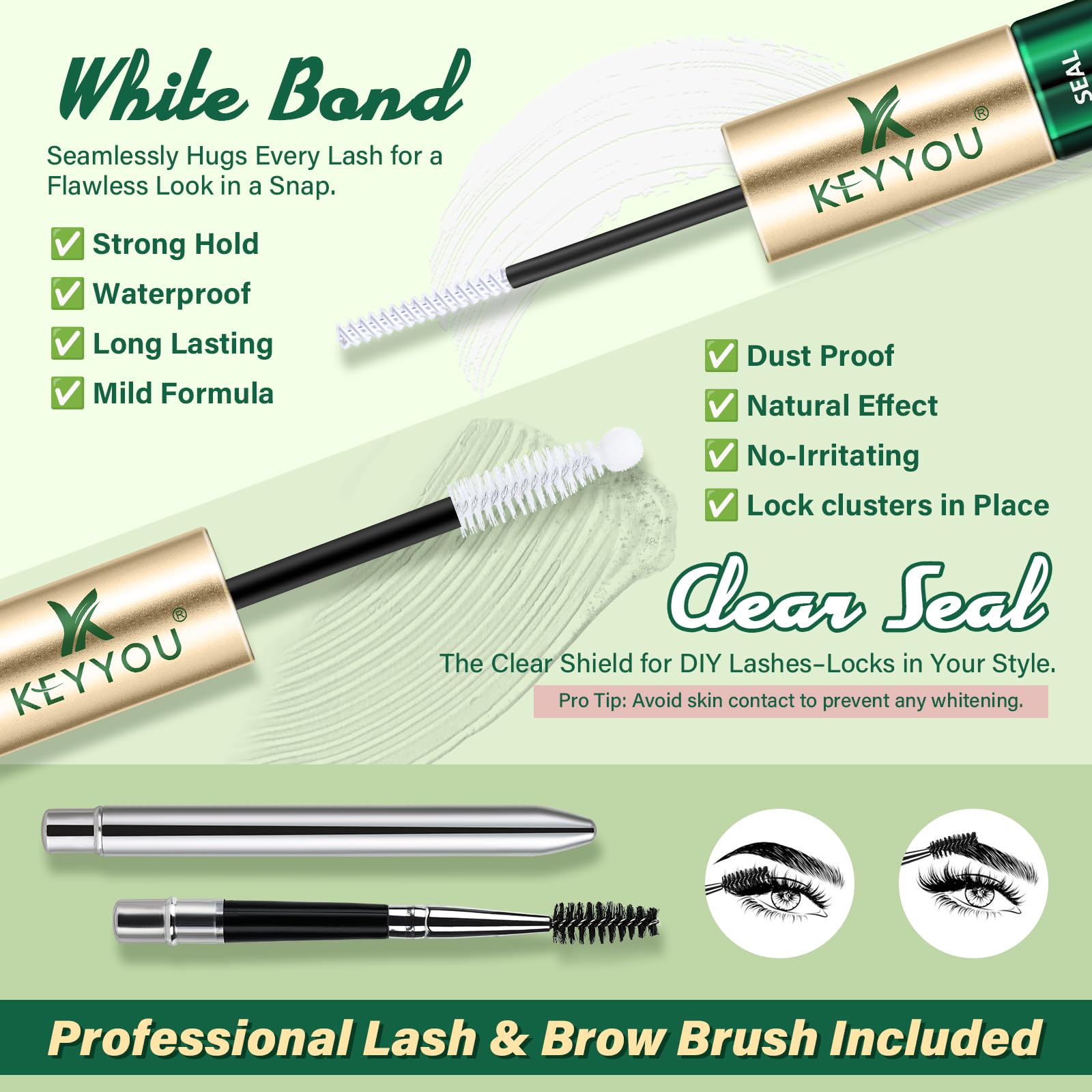 KEYYOU waterproof cluster lash glue delivers long-lasting 72-hour wear.