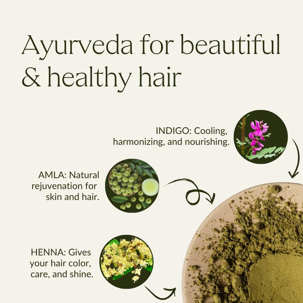 Cheveux KHADI colorés, aspect soyeux et nourri par les plantes.