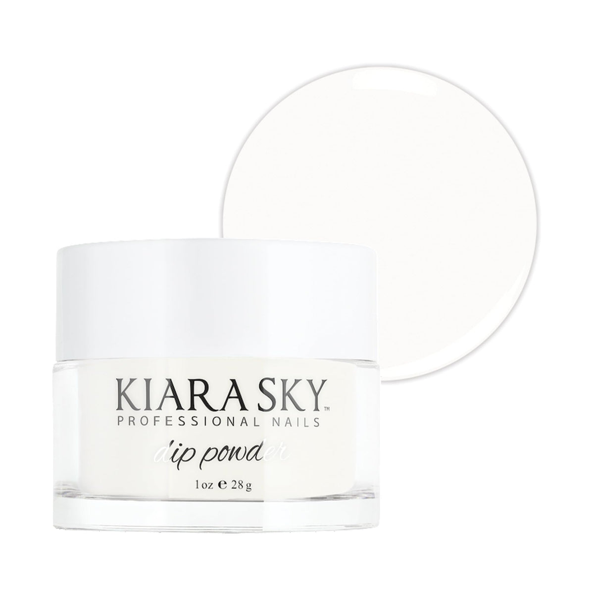 Kiara Sky Poudre Dip Blanc Lait dans son pot, texture crème pour une application homogène.