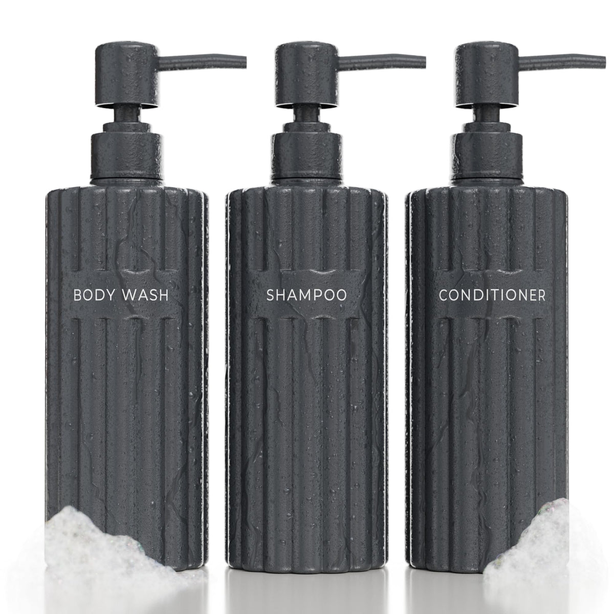 KIBAGA distributeurs shampoing et après-shampoing élégants, parfaits pour une salle de bains moderne.