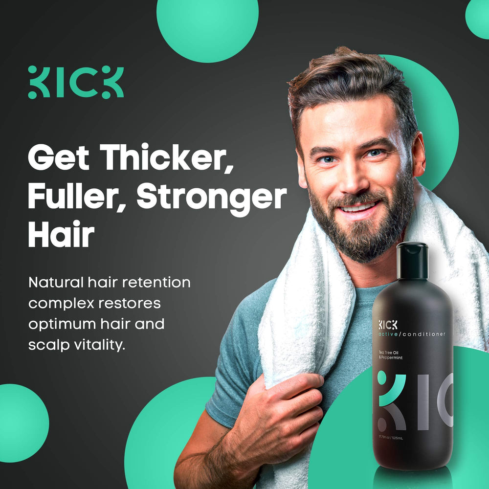 Kick Homme Conditioner application-massage-cuir-chevelu : facilite l'application et rafraîchit le cuir chevelu.