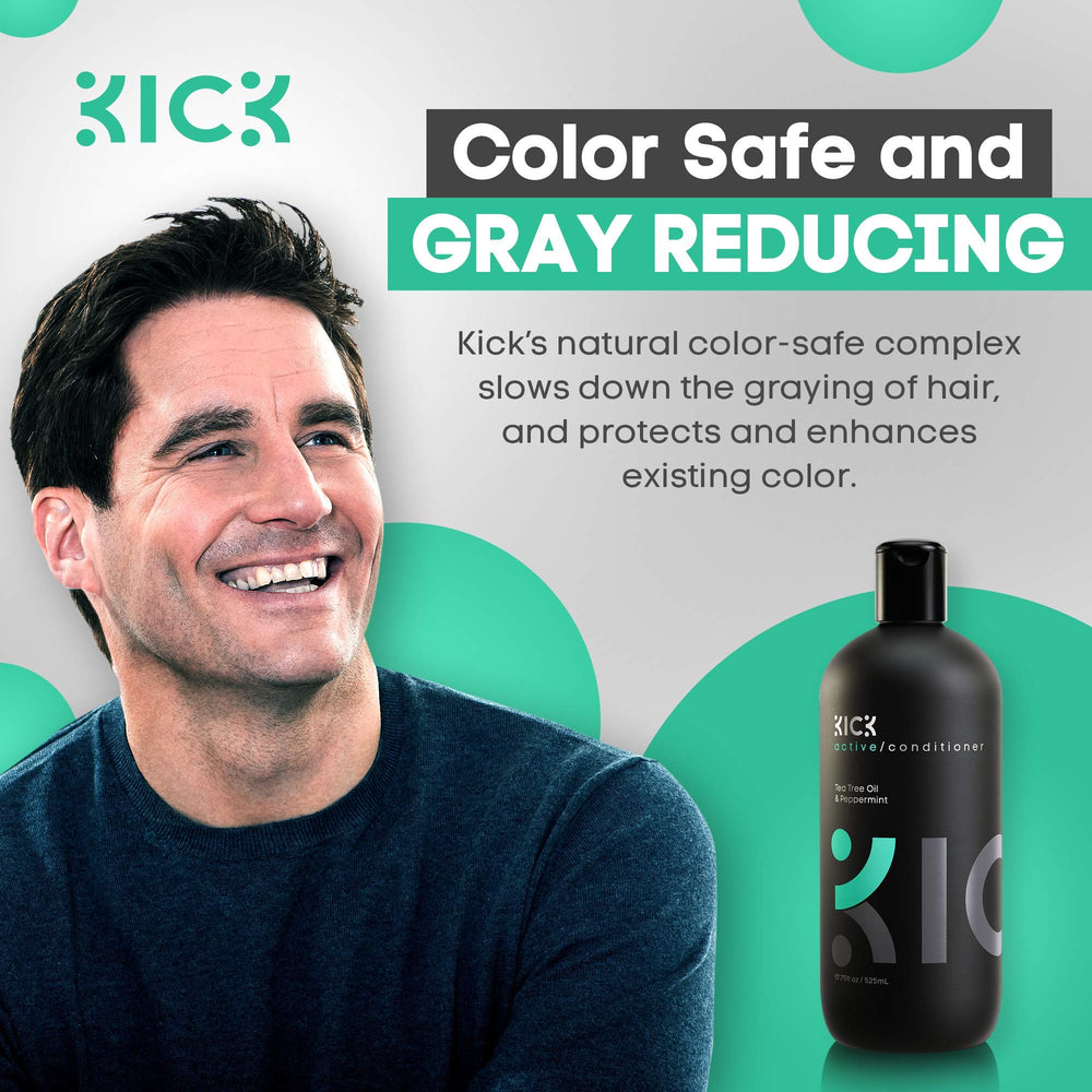 Kick Homme Conditioner brillance-cheveux : cheveux plus lumineux et soyeux après utilisation.