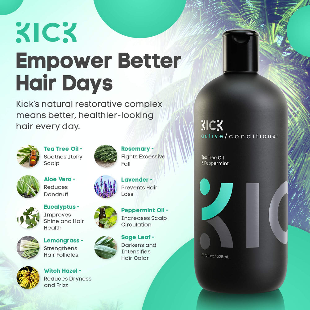 Kick Homme Conditioner stimulation-cuir-chevelu : peut favoriser une sensation de cuir chevelu sain.