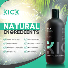 Kick Shampoing pour homme, extrait d'arbre à thé, action purifiante sur le cuir chevelu.