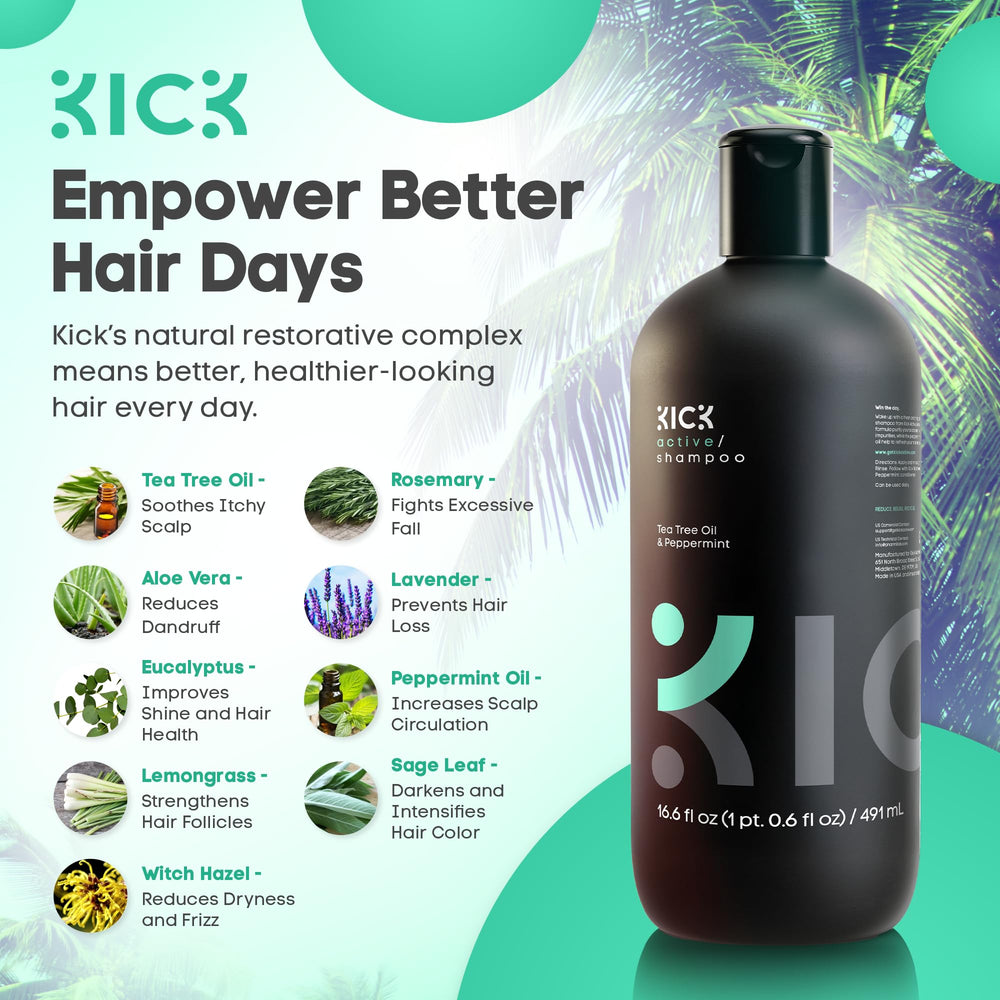 Kick Shampoing pour homme, focus pellicules, soulage démangeaisons et irritations.