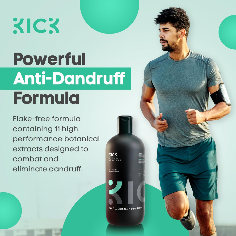 Kick Shampoing pour homme, sensation mentholée, fraîcheur durable après lavage.