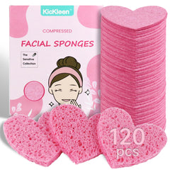 Éponge Kickleen en cœur rose pour un nettoyage en profondeur du visage.