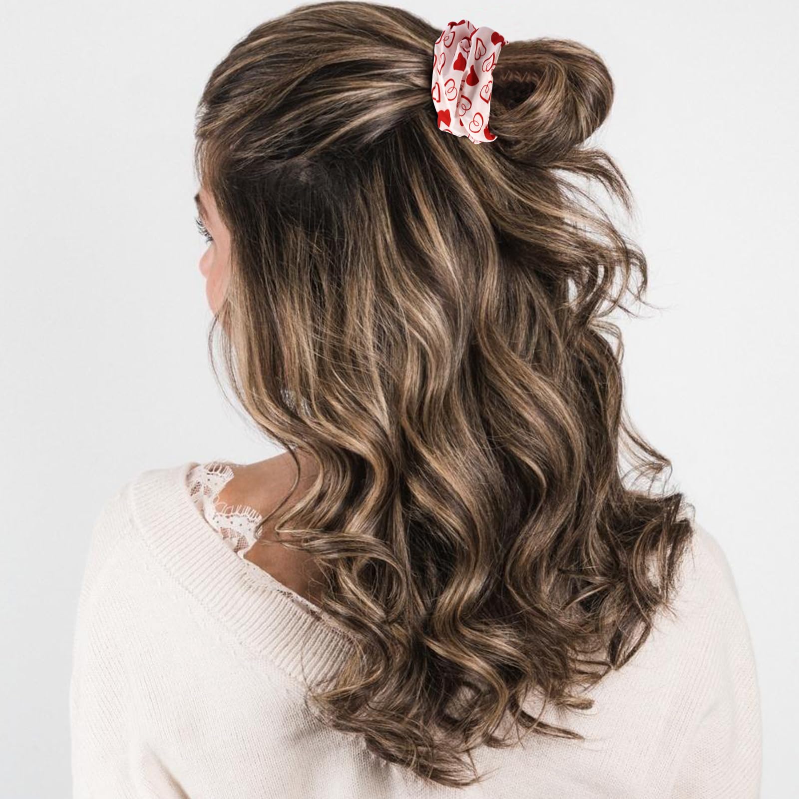 KICOSY – Ensemble de 12 chouchous Saint‑Valentin avec cœurs rose et rouge | Accessoires cheveux