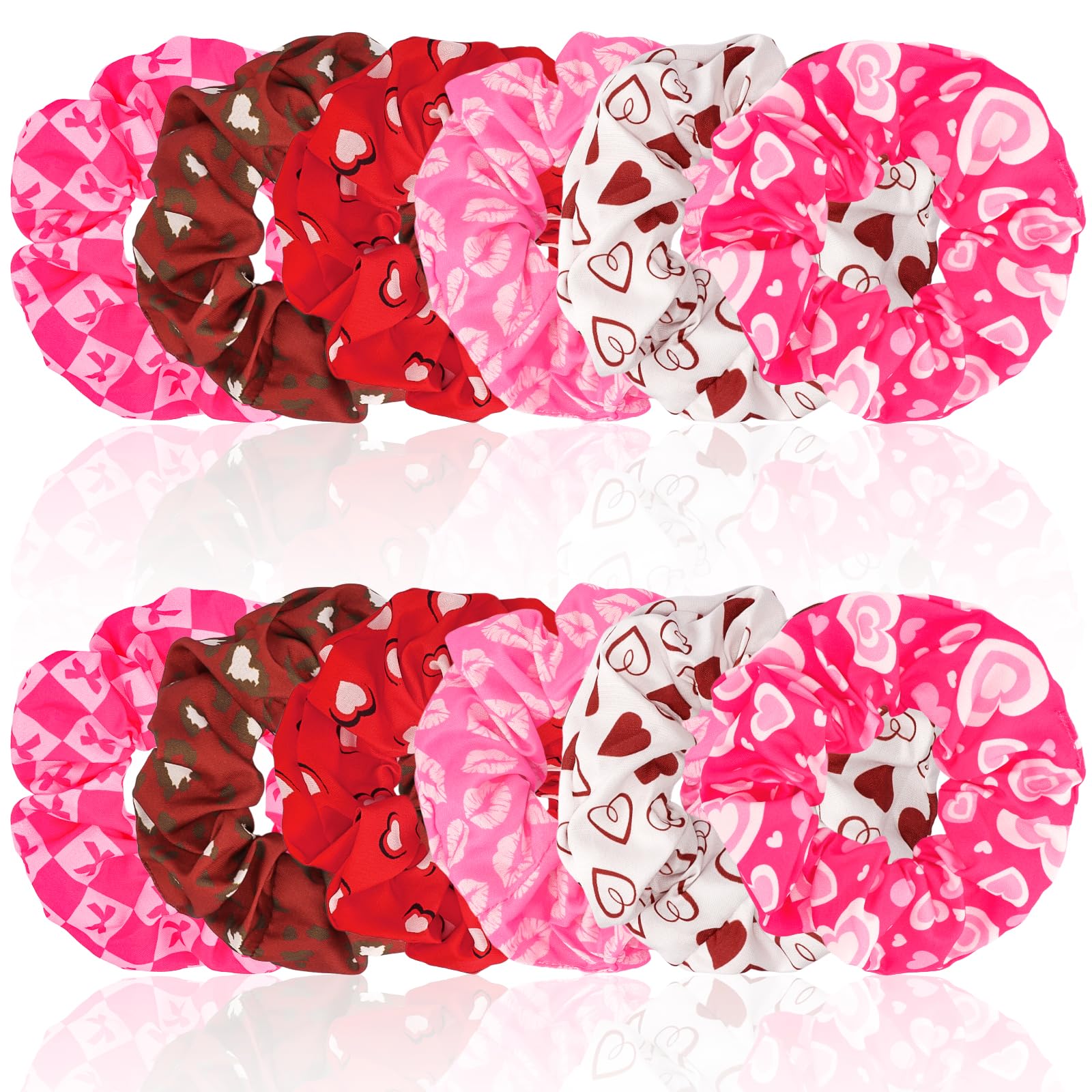 KICOSY – Ensemble de 12 chouchous Saint‑Valentin avec cœurs rose et rouge | Accessoires cheveux