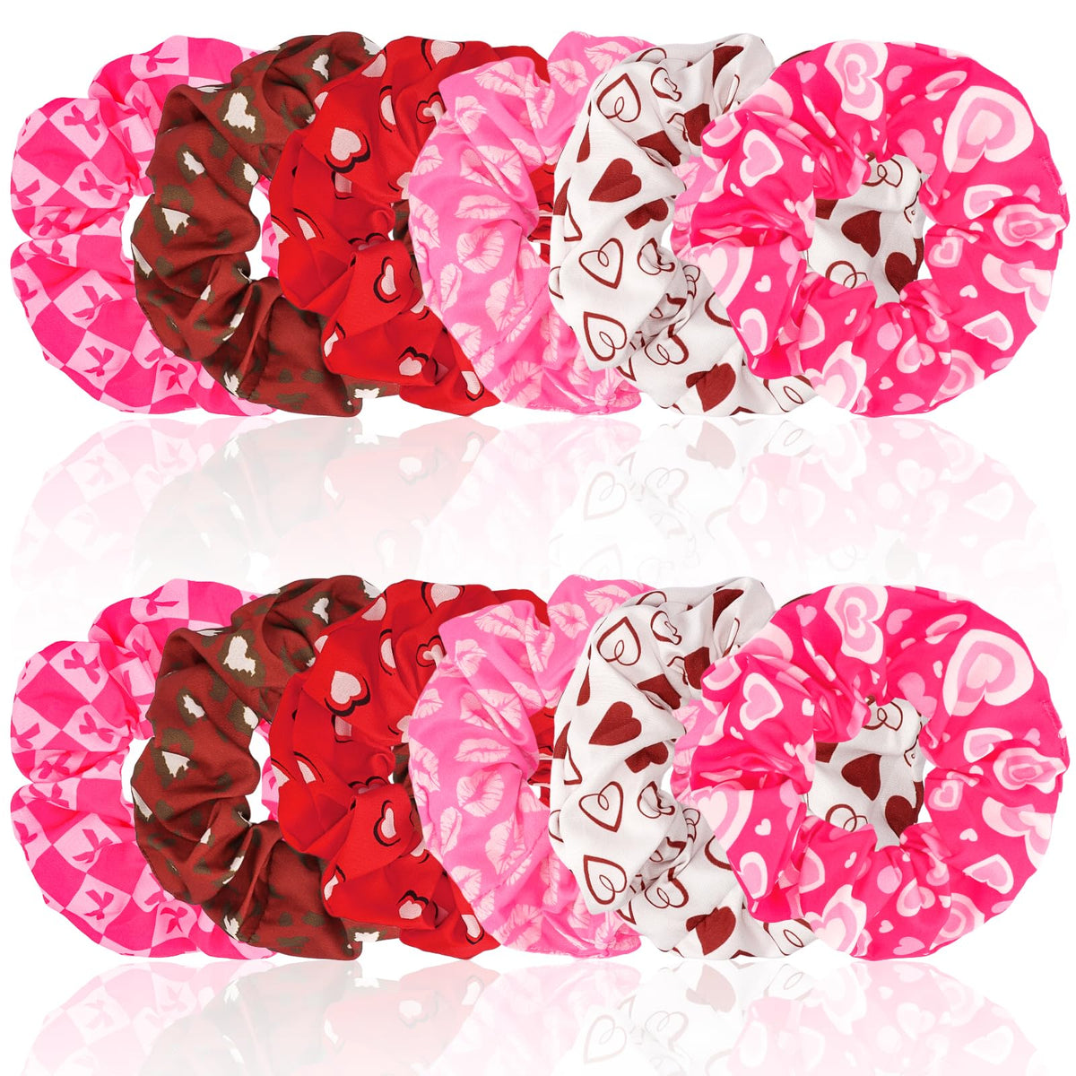 KICOSY – Ensemble de 12 chouchous Saint‑Valentin avec cœurs rose et rouge | Accessoires cheveux