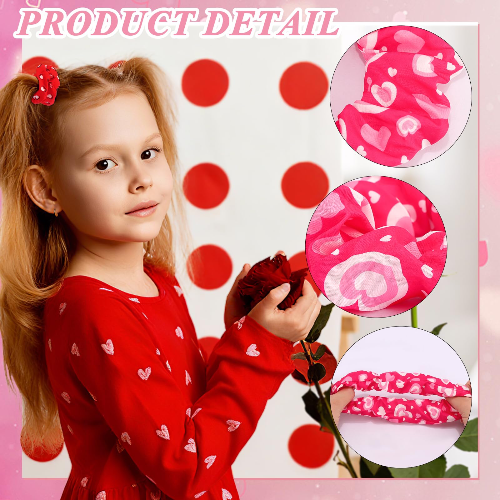 KICOSY – Ensemble de 12 chouchous Saint‑Valentin avec cœurs rose et rouge | Accessoires cheveux