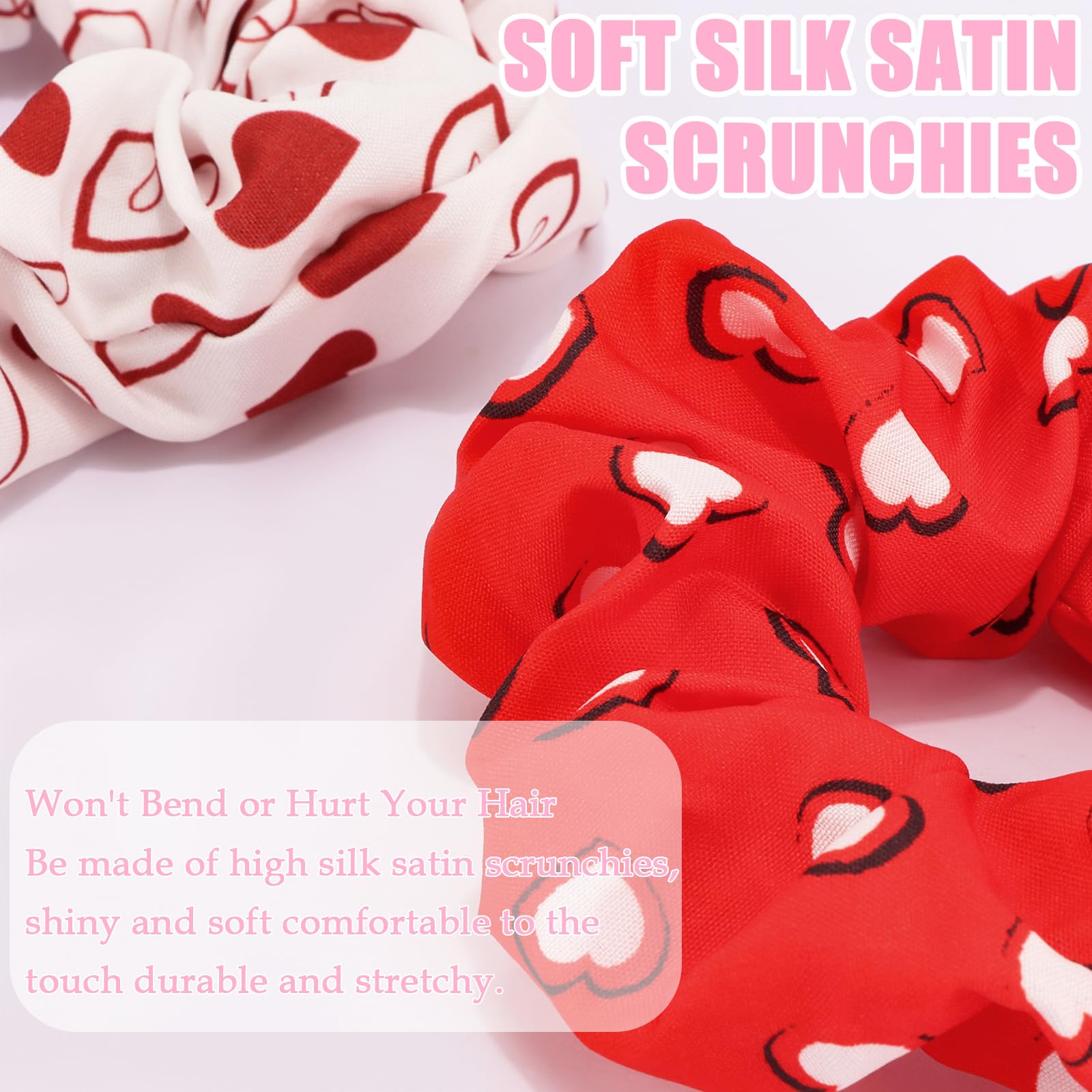 KICOSY – Ensemble de 12 chouchous Saint‑Valentin avec cœurs rose et rouge | Accessoires cheveux