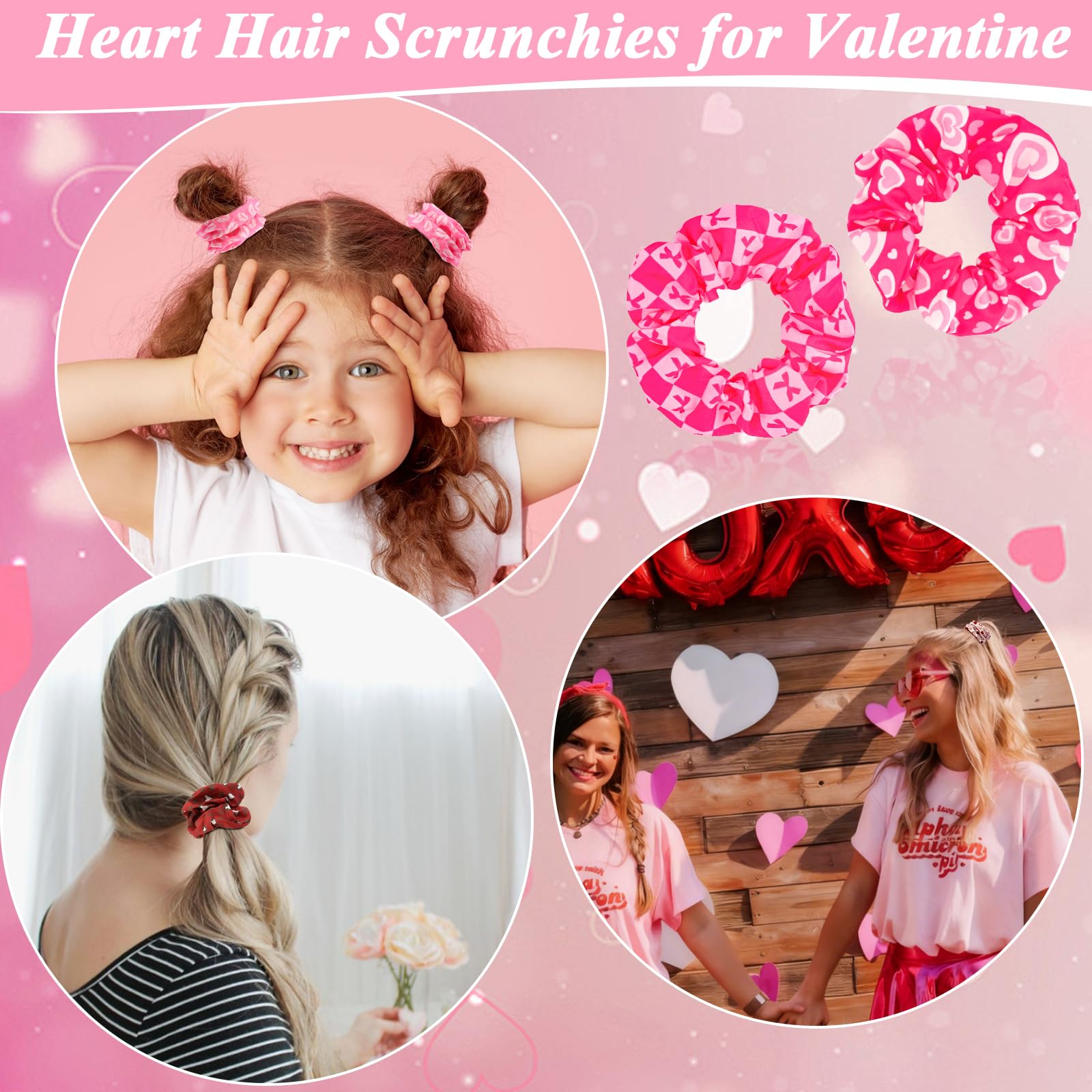 KICOSY – Ensemble de 12 chouchous Saint‑Valentin avec cœurs rose et rouge | Accessoires cheveux