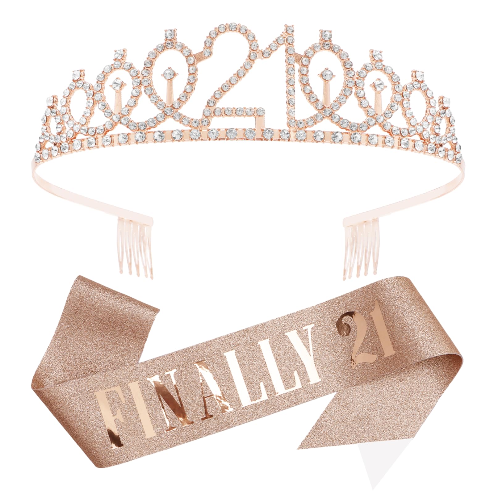 Couronne KICOSY en rose doré avec cristaux pour le 21e anniversaire.