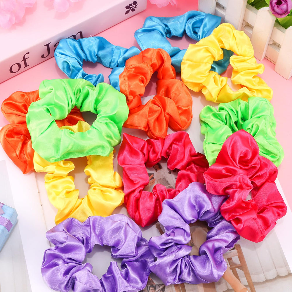KICOSY scrunchies néon multicolores, ensemble coordonné pour tenues thématiques et fêtes.