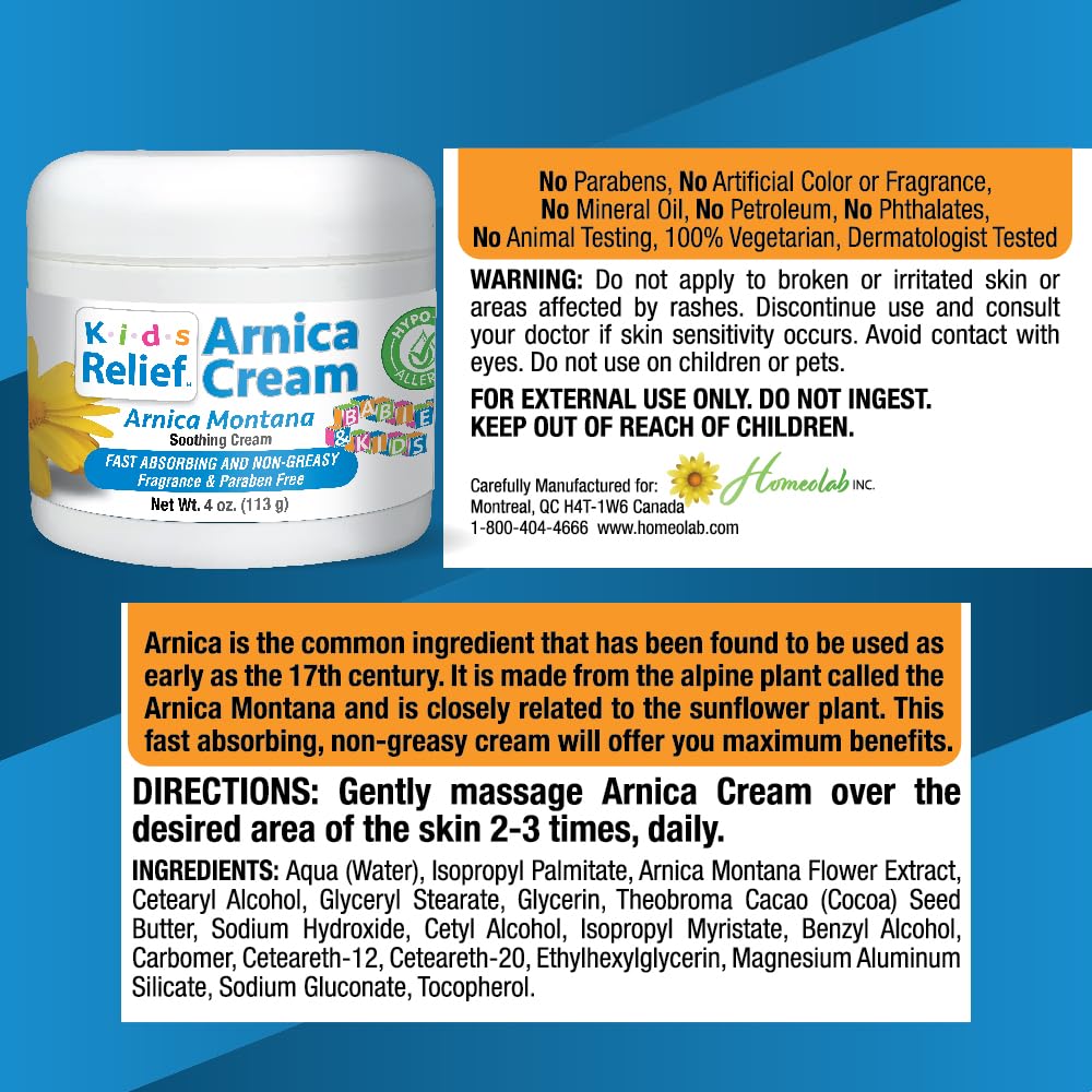 Kids Relief crème arnica – absorption rapide sans résidu gras après application.