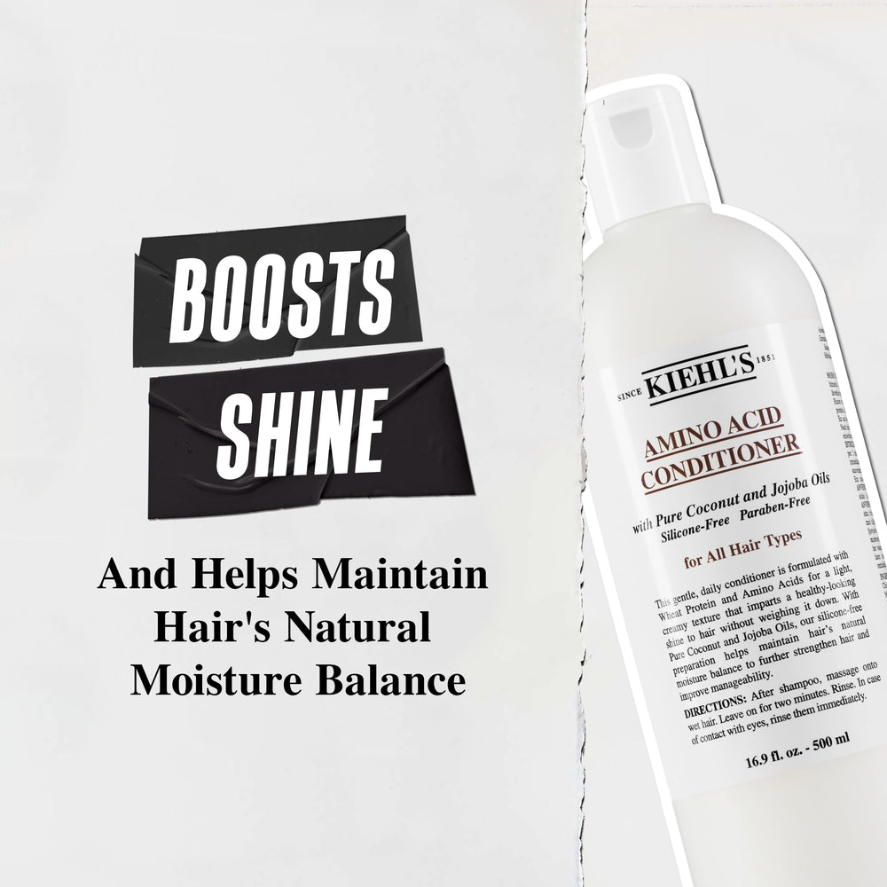 Kiehl's Amino Acid Conditioner sur cheveux humides après-shampoing, rinçage efficace.