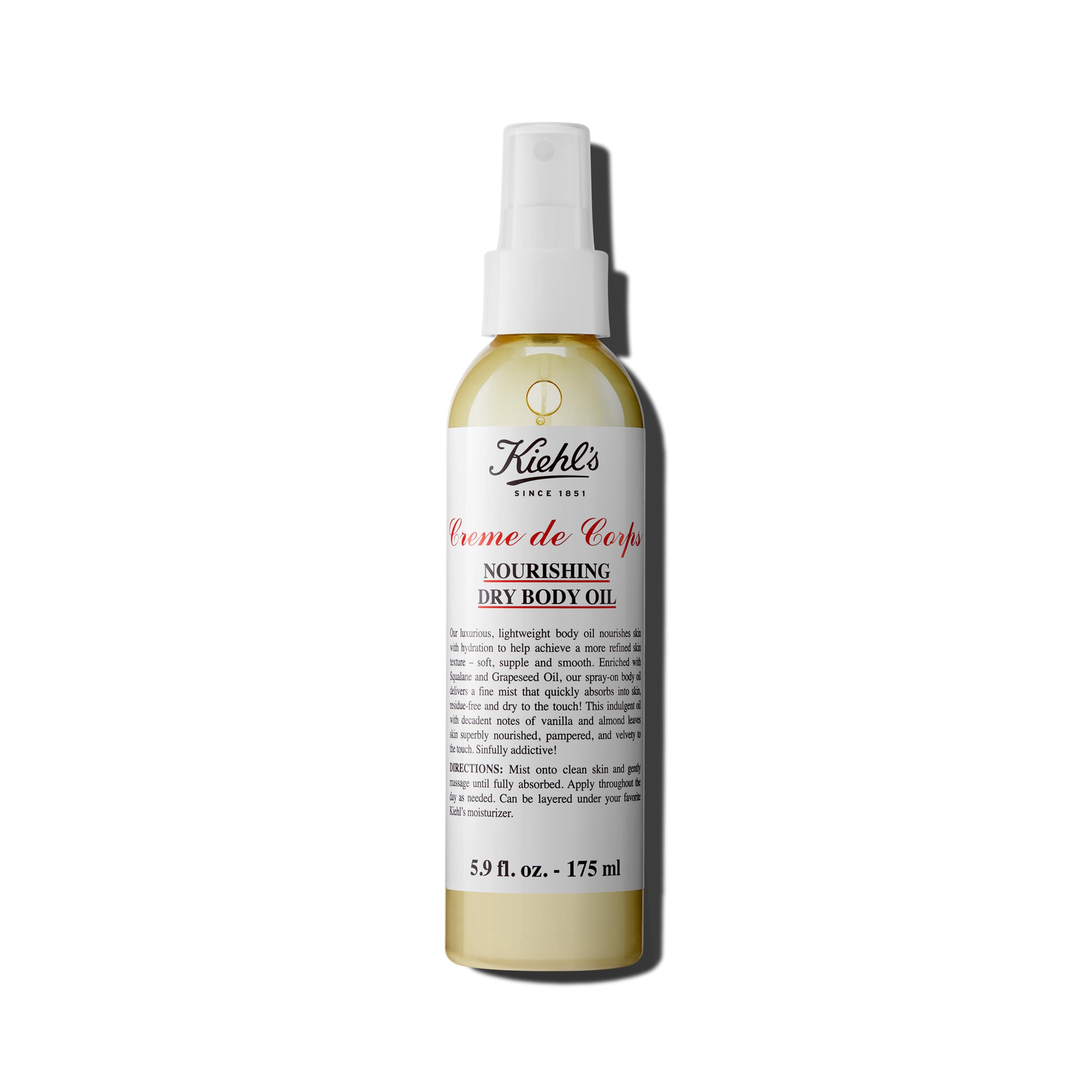 Kiehl's Crème de Corps Huile Sèche – Bouteille pompe, hydratation rapide et pratique.
