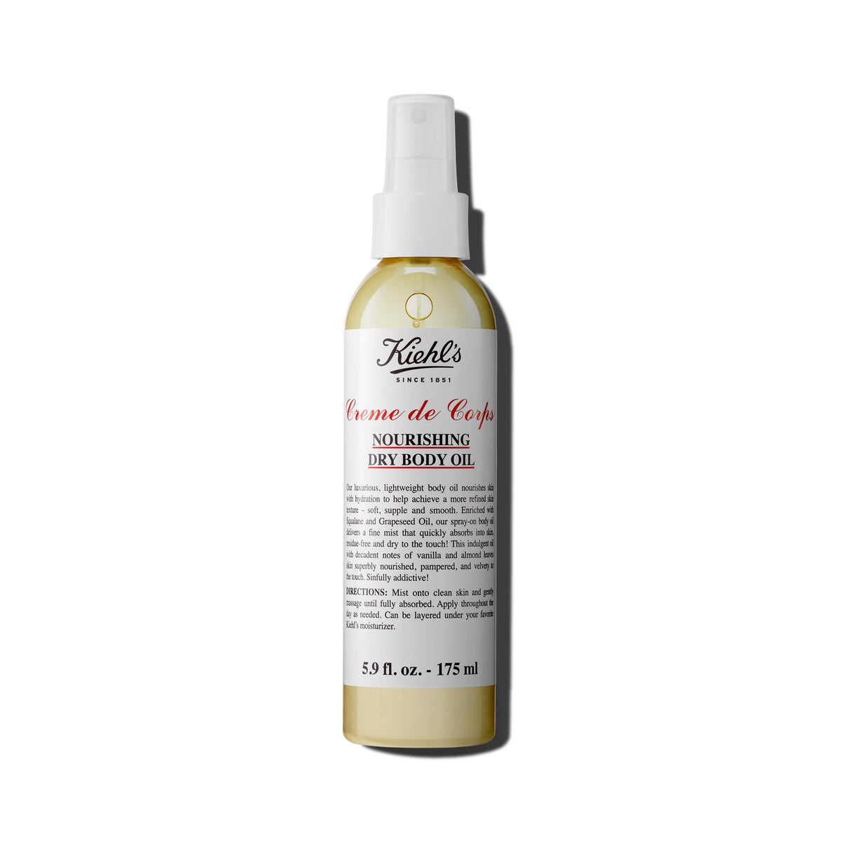 Kiehl's Crème de Corps Huile Sèche – Bouteille pompe, hydratation rapide et pratique.