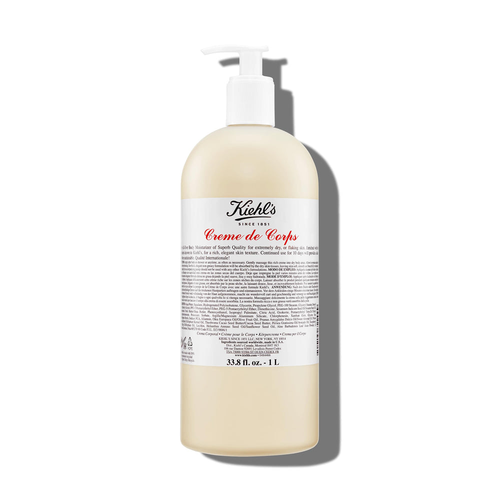 Kiehl's Crème de Corps Rich, bouteille pompe, hydratation rapide et pratique au quotidien.