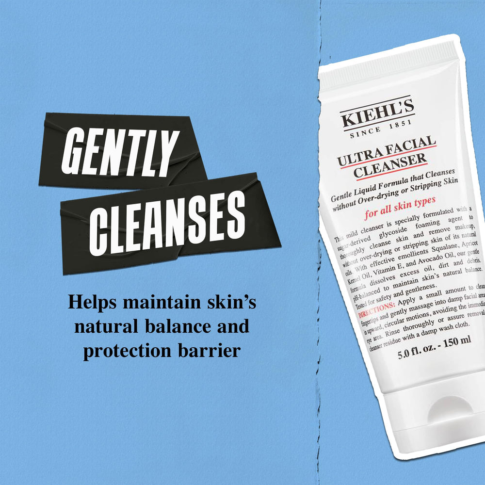 Kiehl's Nettoyant Visage Ultra Facial — massage circulaire pour nettoyer en douceur.
