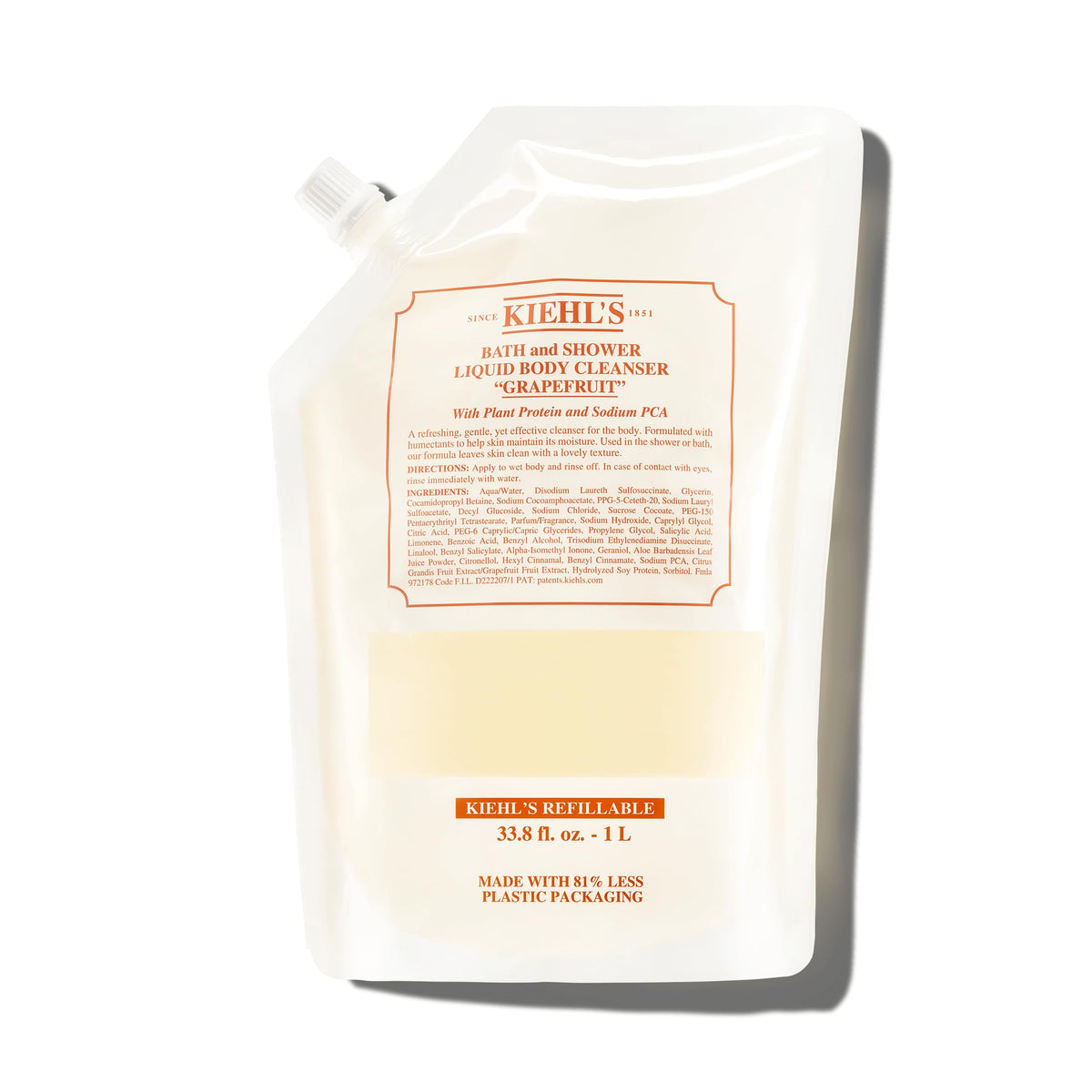 Kiehl's Grapefruit nettoyant liquide pour le corps, bouteille pratique pour usage quotidien.