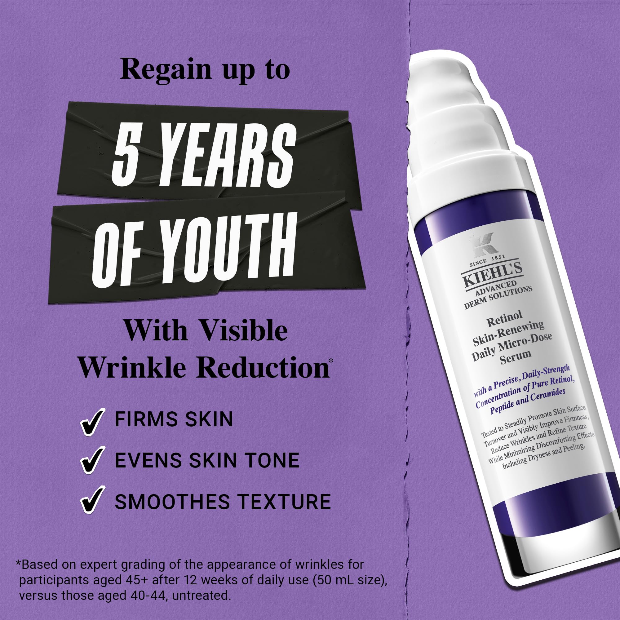 Kiehl's Peptides Renforcement Peau, flacon et texture visible, renforce l'intégrité cutanée.