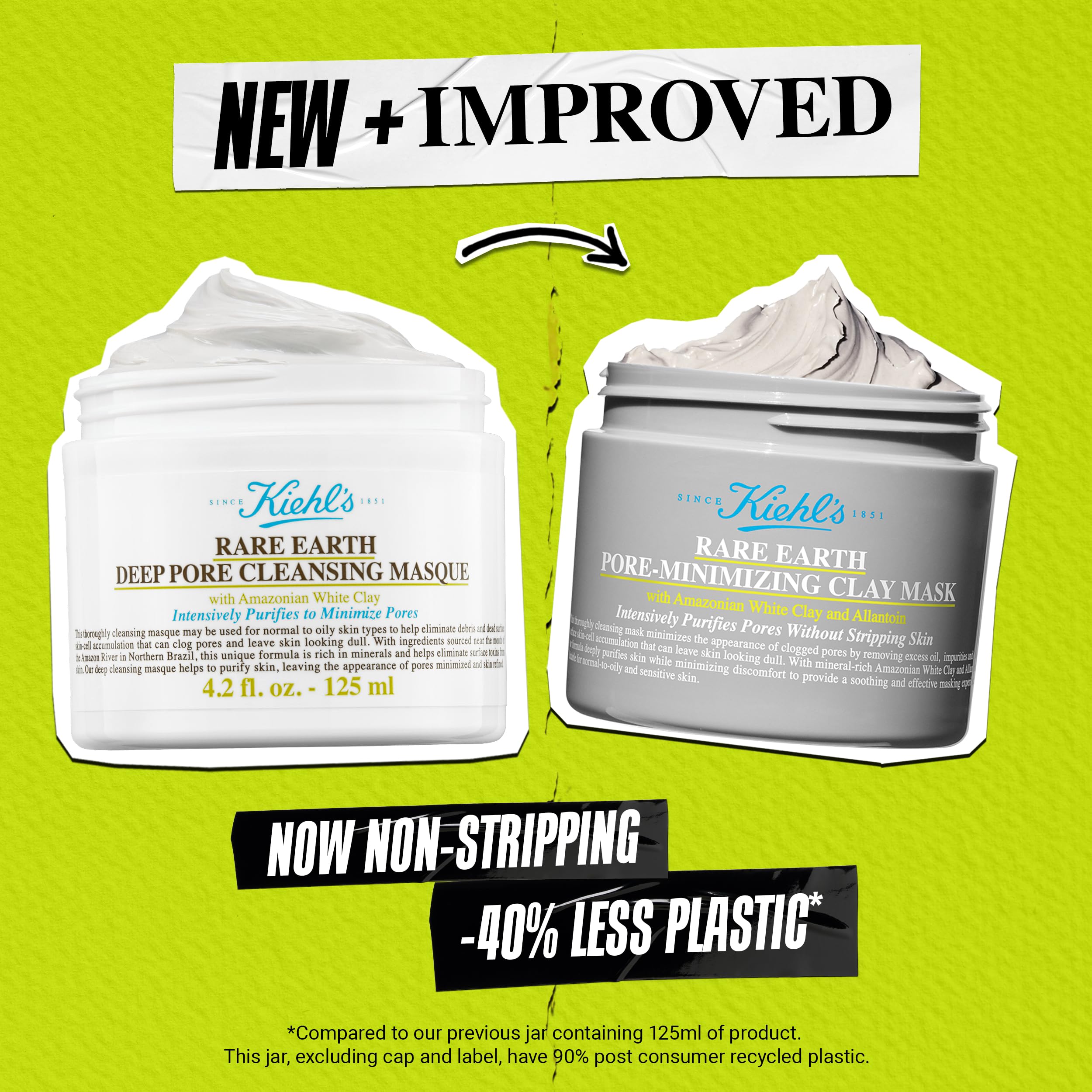 Kiehl's Rare Earth Masque: logo et étiquette visibles, produit de qualité.