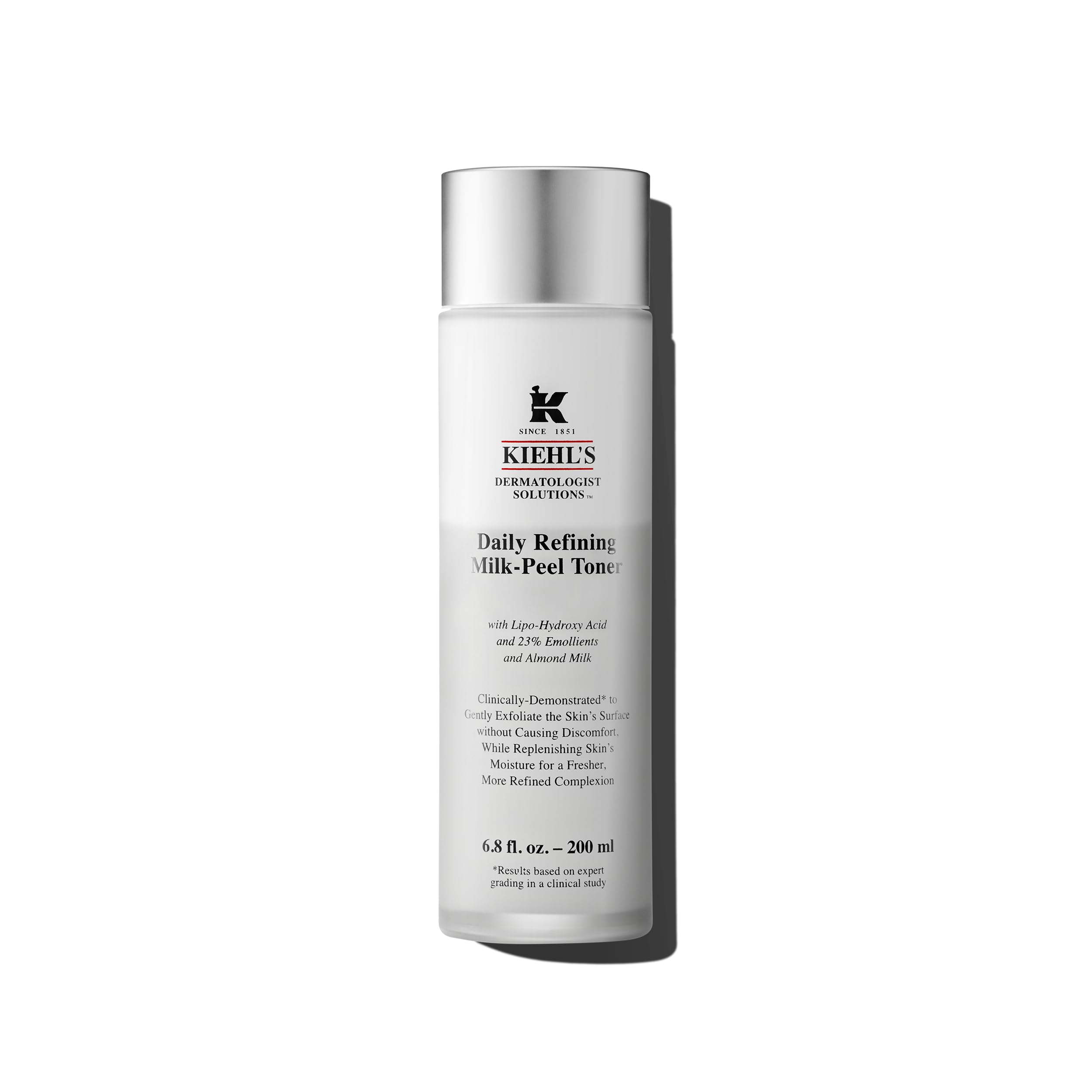 Kiehl's tonique lait-peel quotidien sur flacon, peau plus lumineuse et douce.