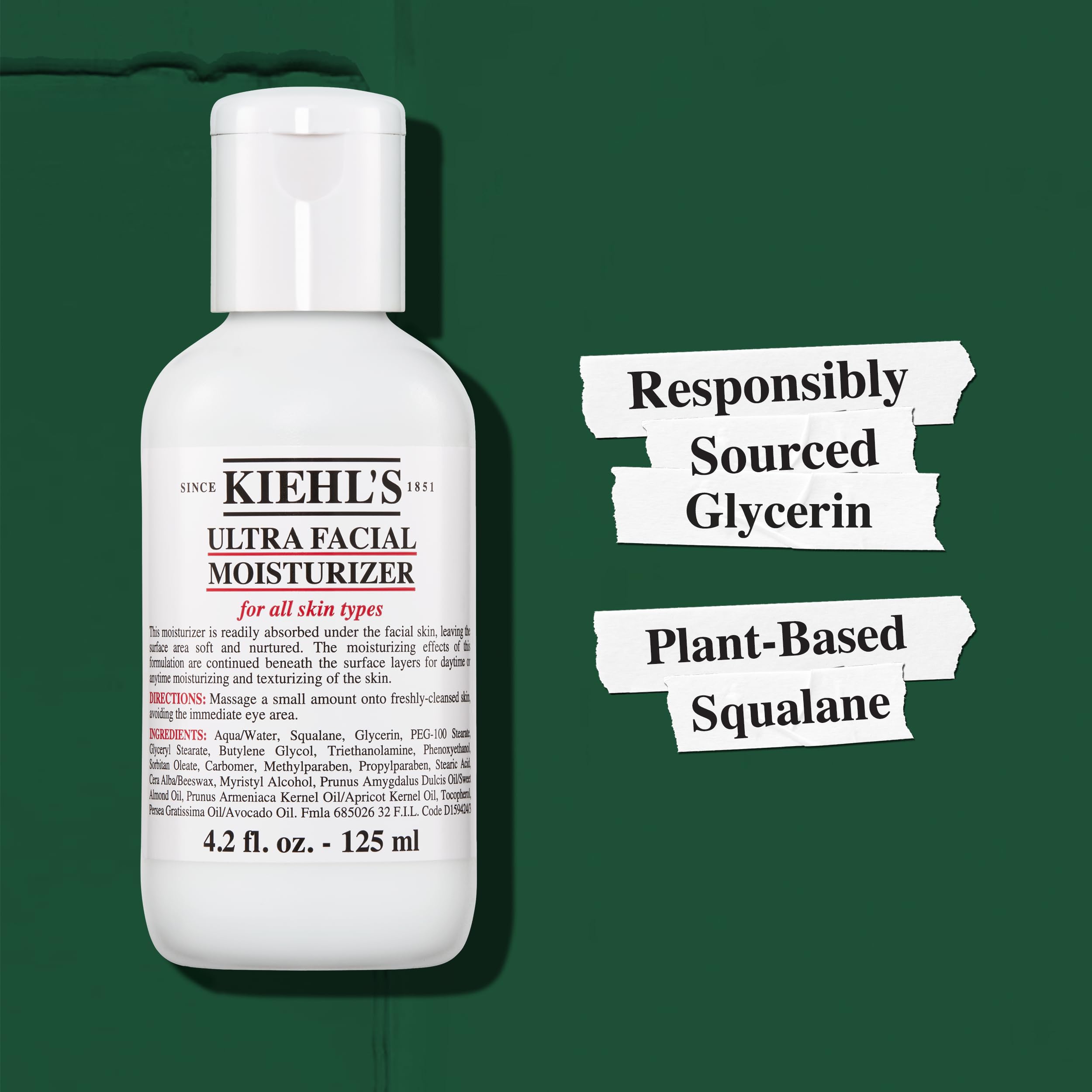 Kiehl's Ultra Facial Moisturizer, soin sans parfum, idéal pour peaux sensibles.