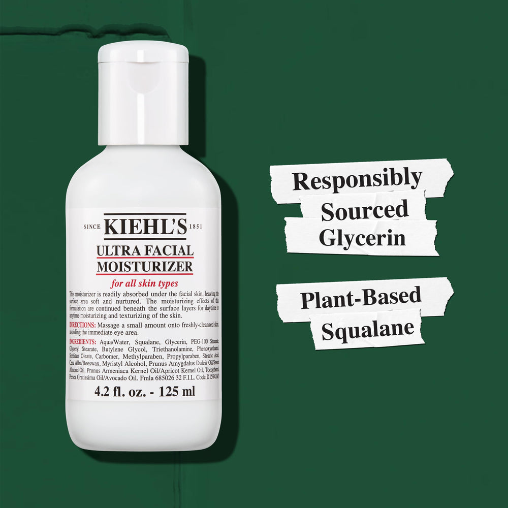 Kiehl's Ultra Facial Moisturizer, soin sans parfum, idéal pour peaux sensibles.