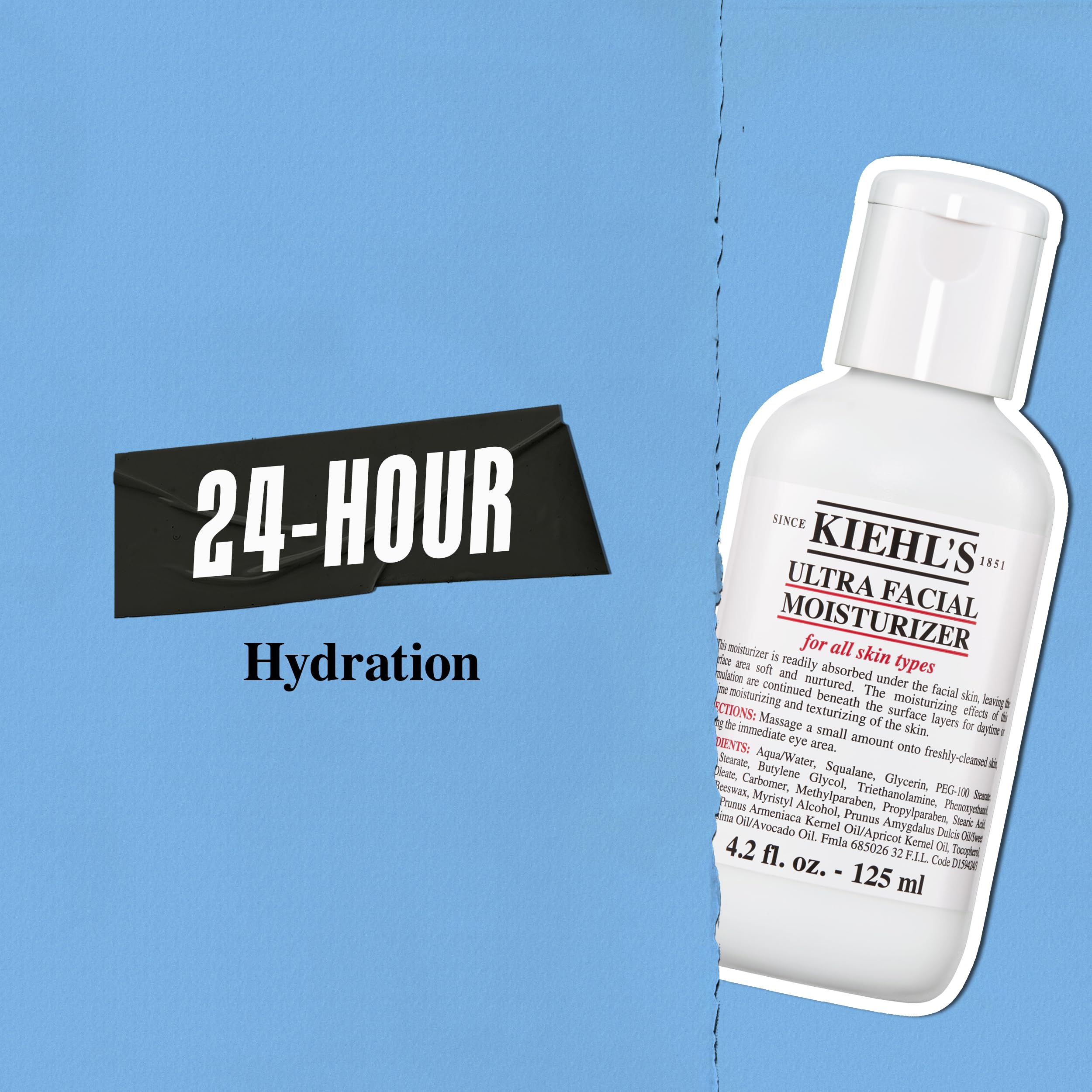 Kiehl's Ultra Facial Moisturizer, usage jour et nuit, peau douce durablement.