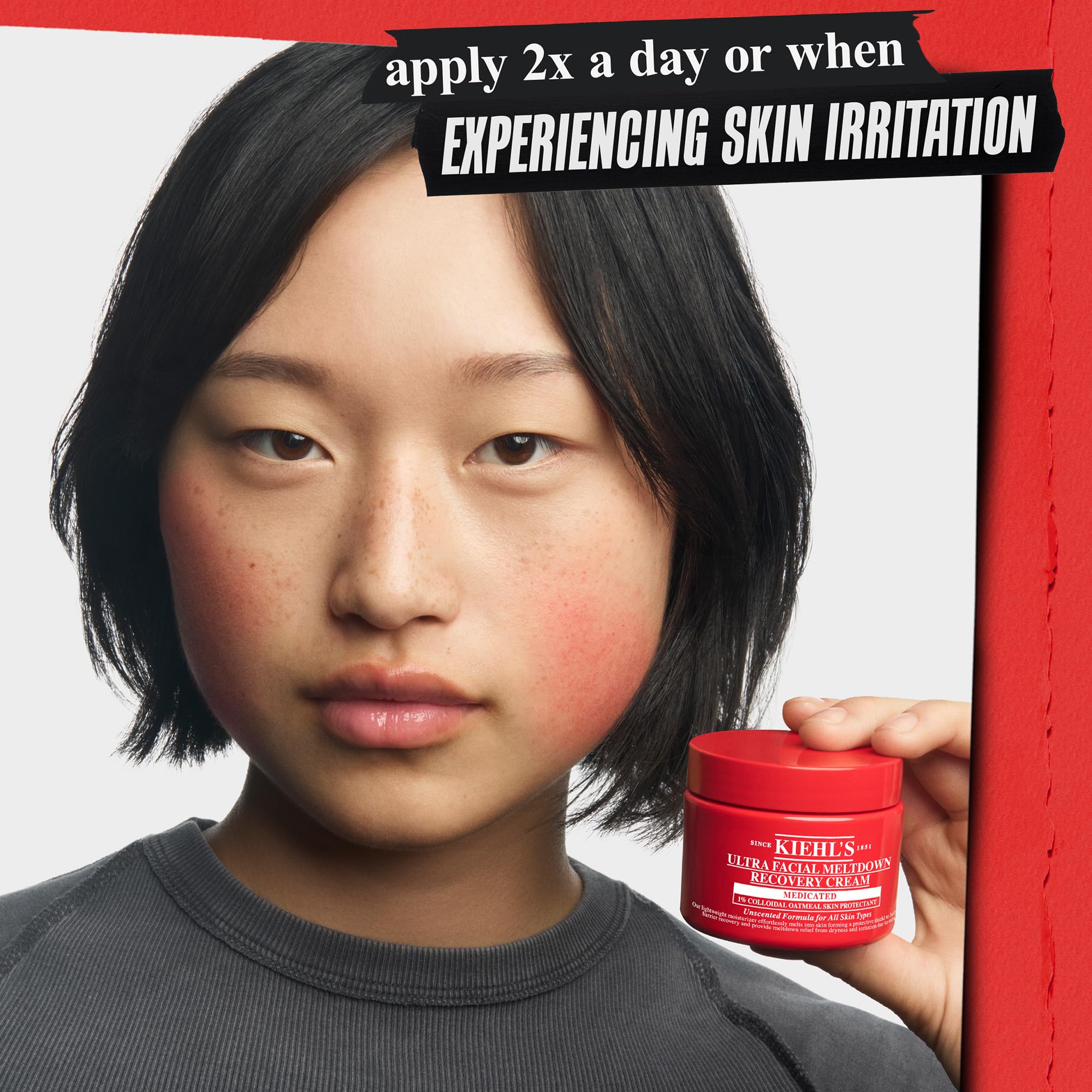 Kiehl's Ultra Facial Recovery Barrier Cream – soin quotidien après nettoyage visage, image lumineuse.