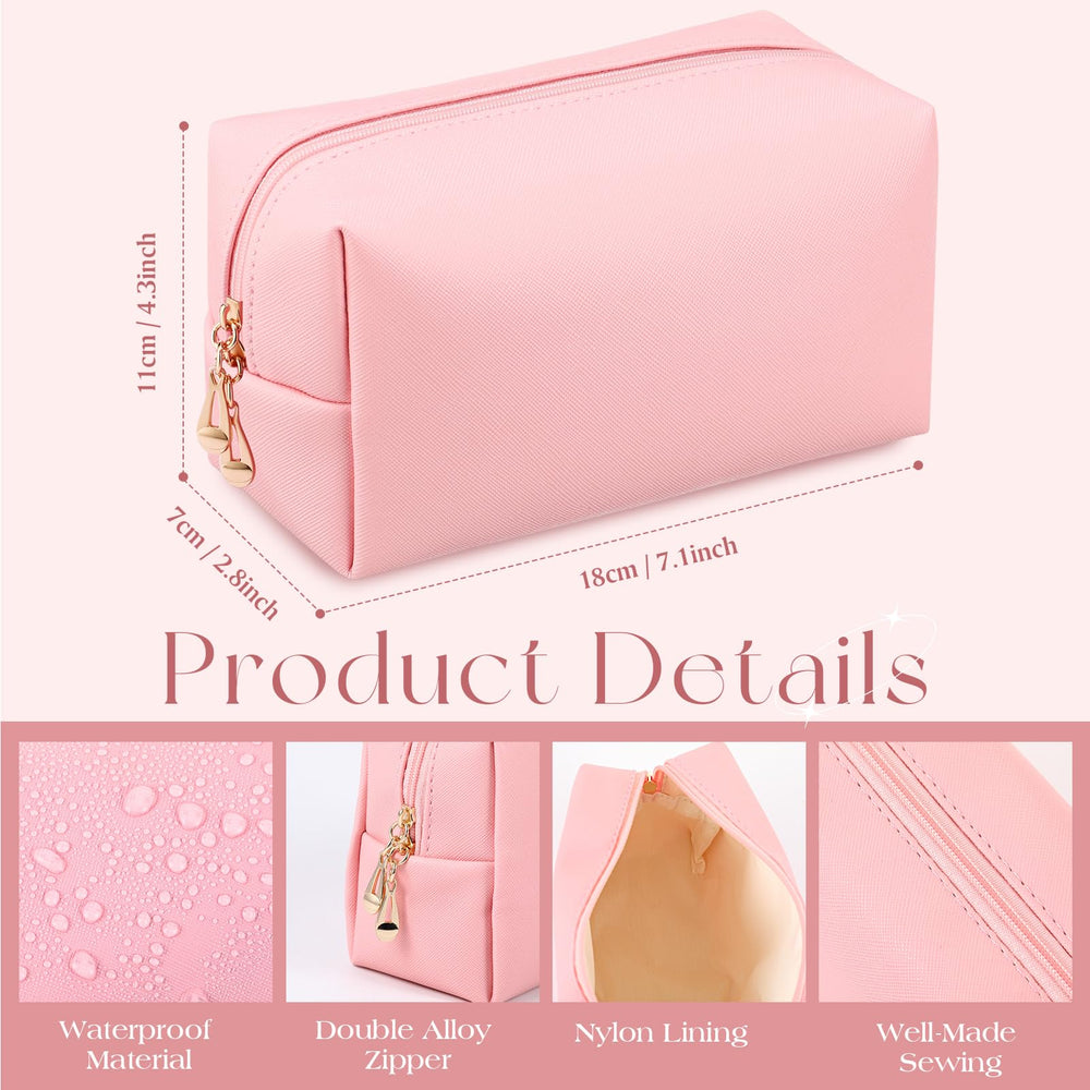 Pochette Kigeli en PU rose avec fermeture, rangement sûr pour cosmétiques et accessoires.