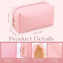 Pochette Kigeli en PU rose avec fermeture, rangement sûr pour cosmétiques et accessoires.