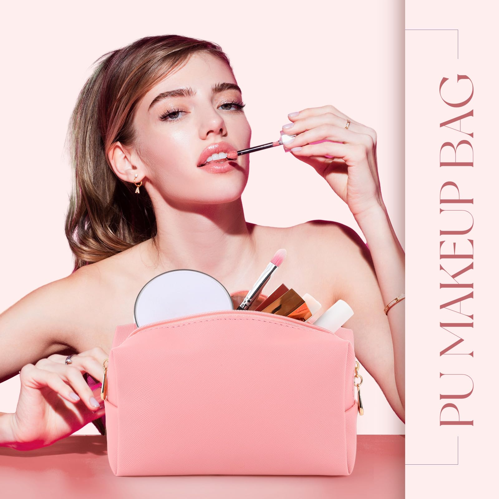 Pochette Kigeli en PU rose multiples couleurs, organisateur pratique pour tout le nécessaire beauté.