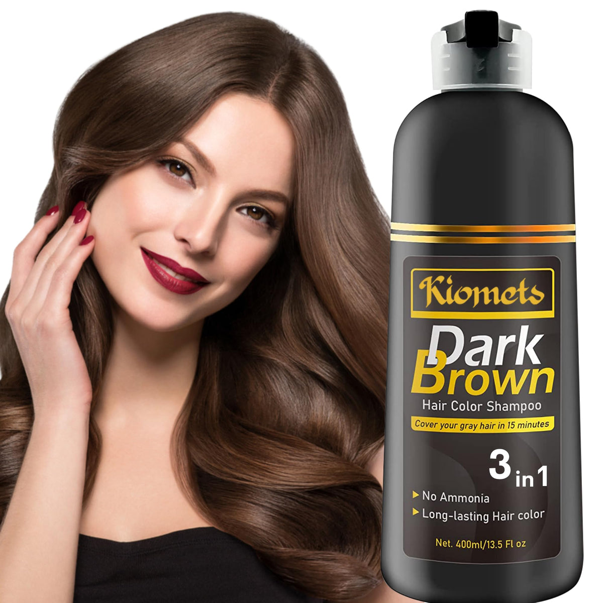 KILOMETS Dark Brown Color Shampoo bottle pour provides quick grey coverage.