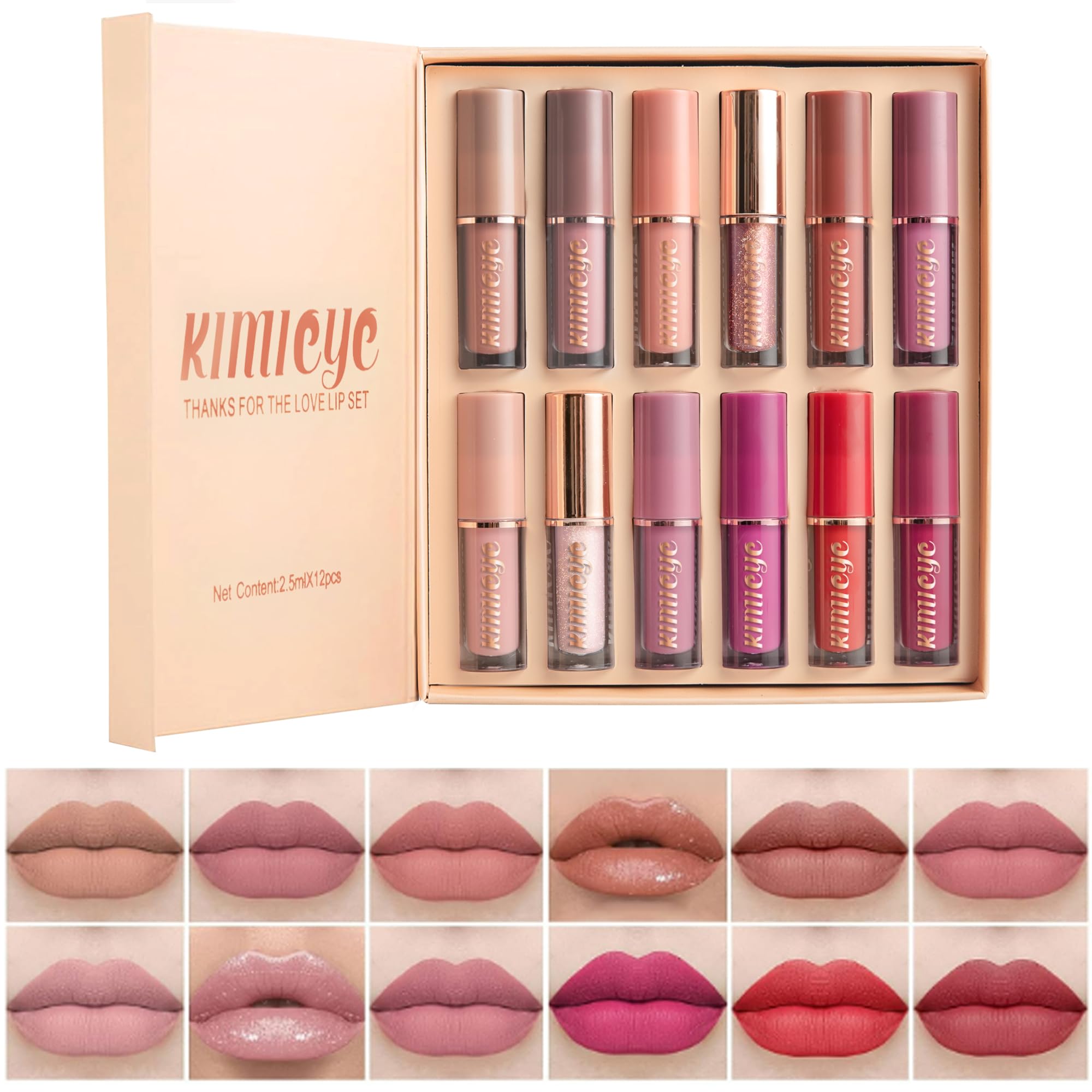 KIMIEYE ensemble 12 rouges à lèvres liquides Velours Mat, palette complète pour vos looks