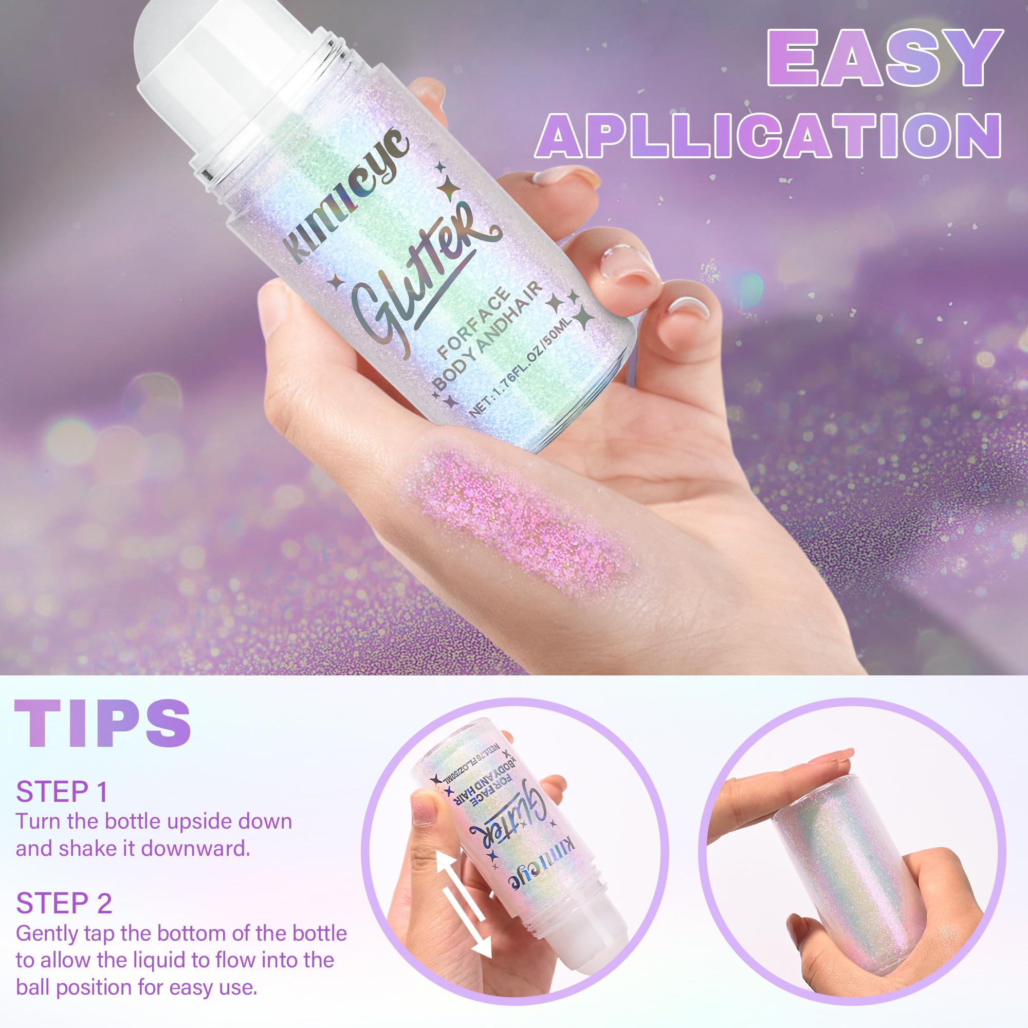 KIMIEYE Roll-On Gel Paillettes Arc-en-Ciel Concert pour briller sous les feux.
