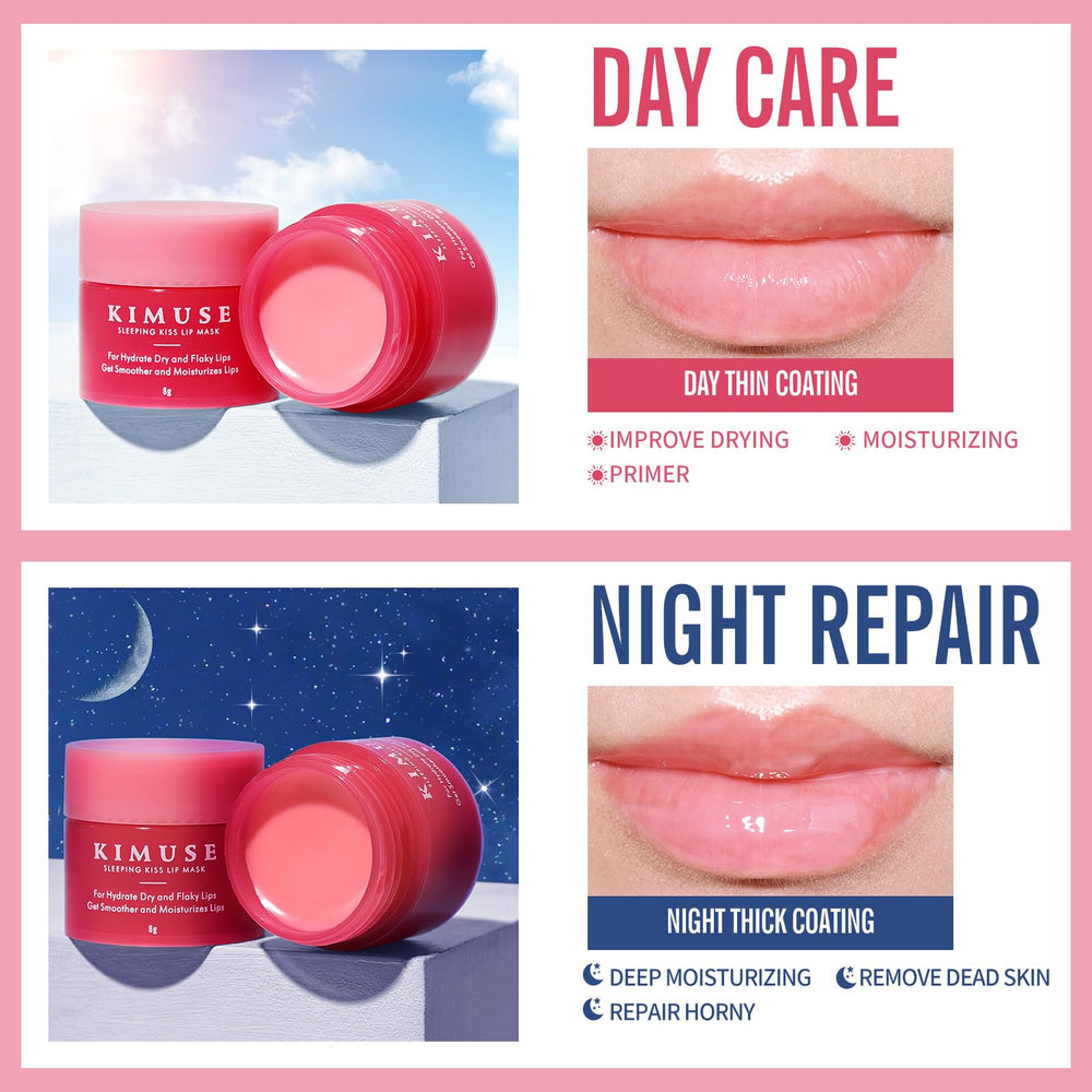 KIMUSE application sur lèvres la nuit, routine simple et efficace.