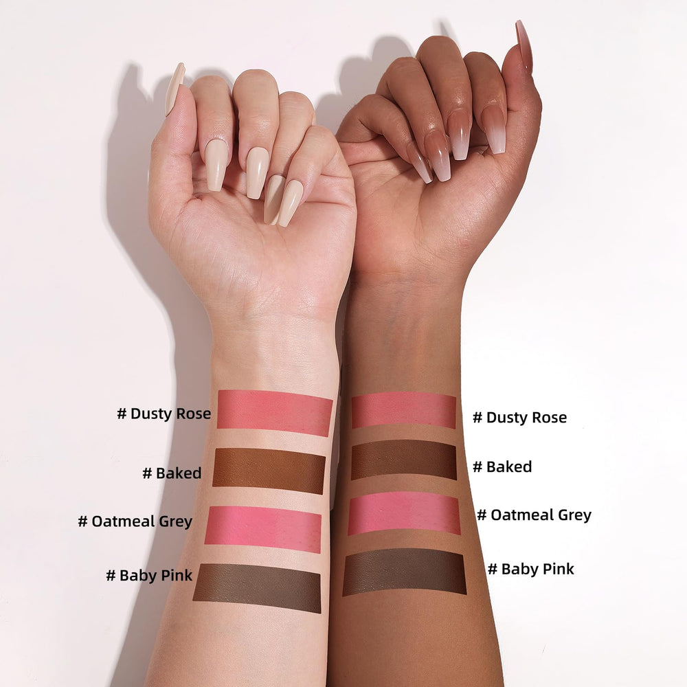 KIMUSE Contour Stick Duo utilisé sur joues et yeux pour un look rapide.