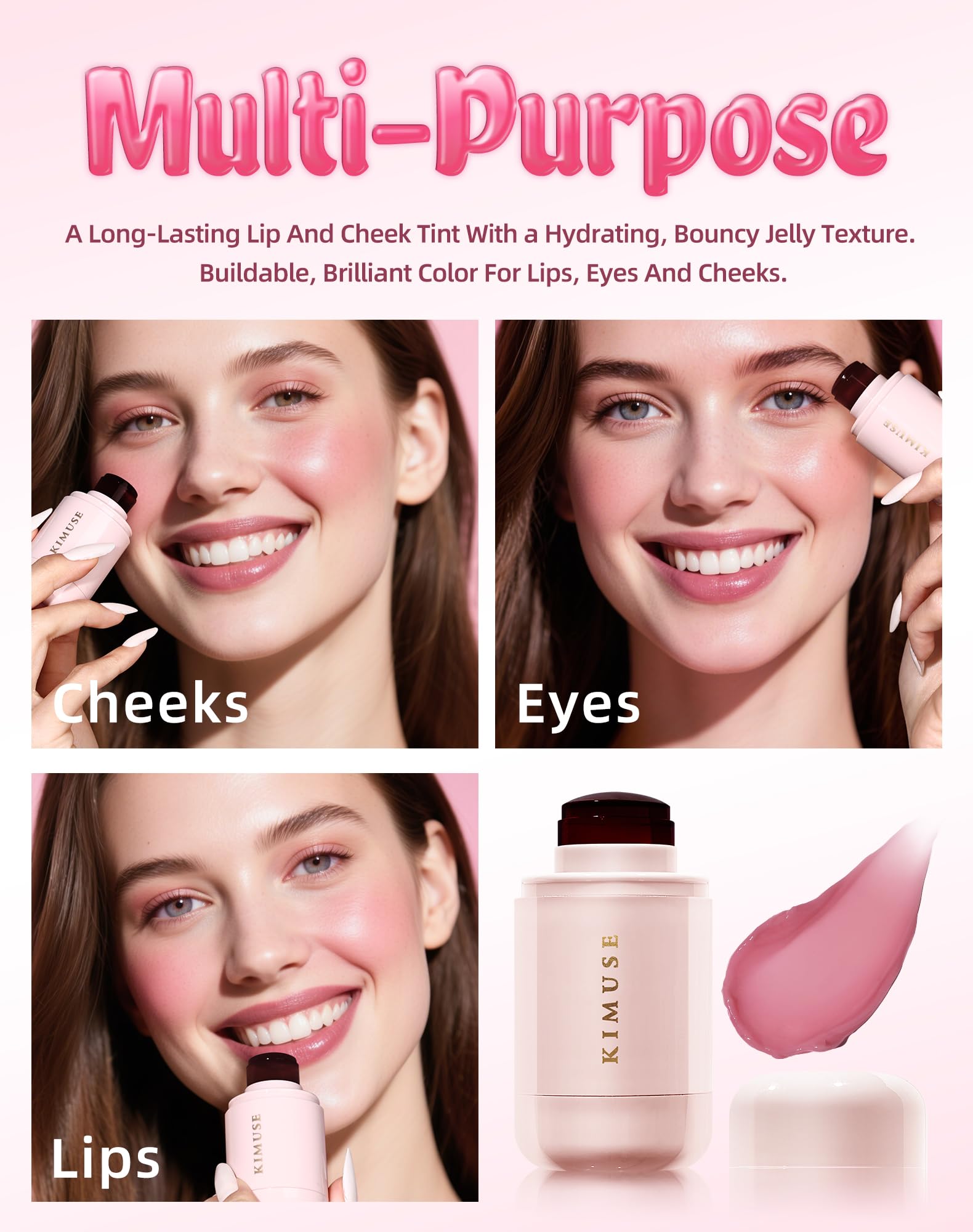 KIMUSE Jelly Cheek & Lip Tint – hydratation durable grâce à une formule légère.