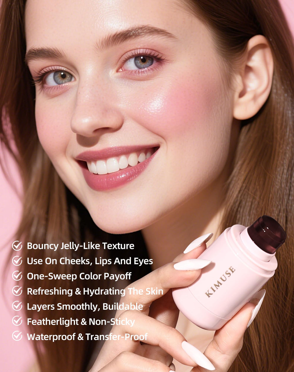 KIMUSE Jelly Cheek & Lip Tint – formulation vegan et cruelty-free respectueuse de la peau.