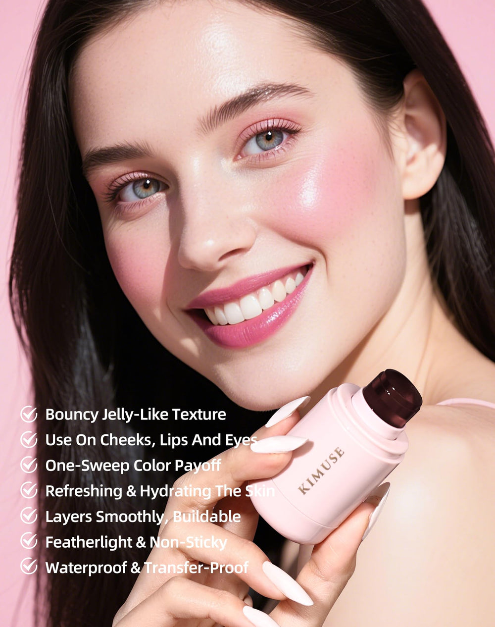 KIMUSE teinte gelée 3-en-1, maquillage polyvalent pour joues, lèvres et yeux.