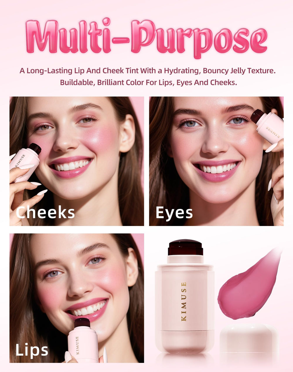 KIMUSE teinte gelée peau, hydratation durable et teint frais.