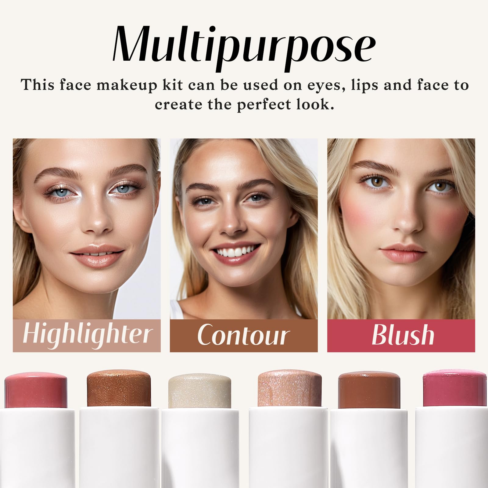KIMUSE trio de fards-crèmes – format portable, idéal pour retouches en déplacement.