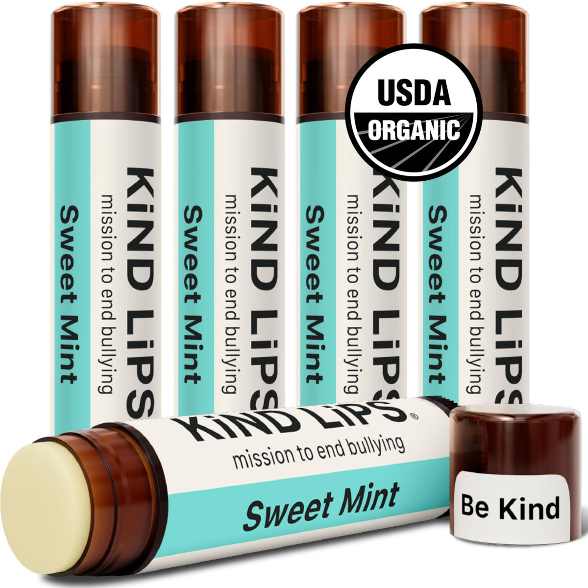 Kind Lips Sweet Mint lip balm pack with five tubes for daily moisture.