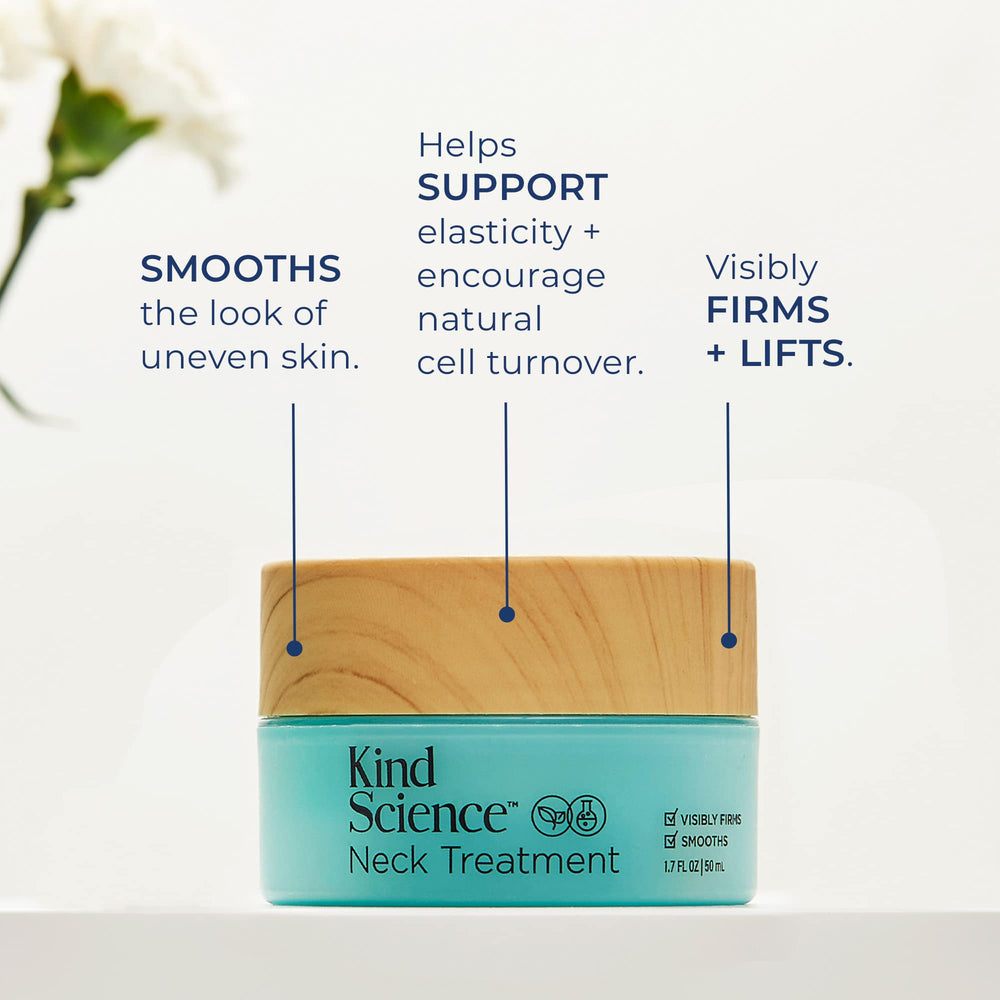 Kind Science Neck Treatment, gel frais et léger, application matin et soir.