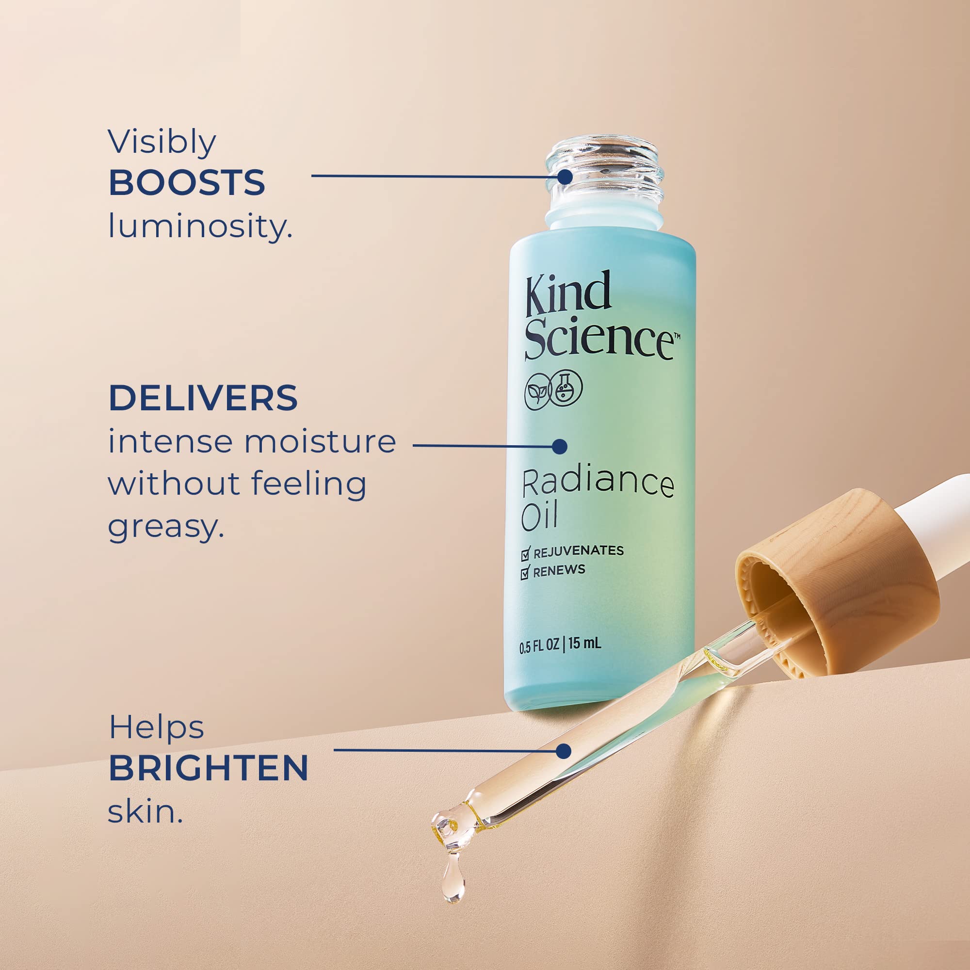 Kind Science Radiance Oil - goutte, application facile pour peau hydratée