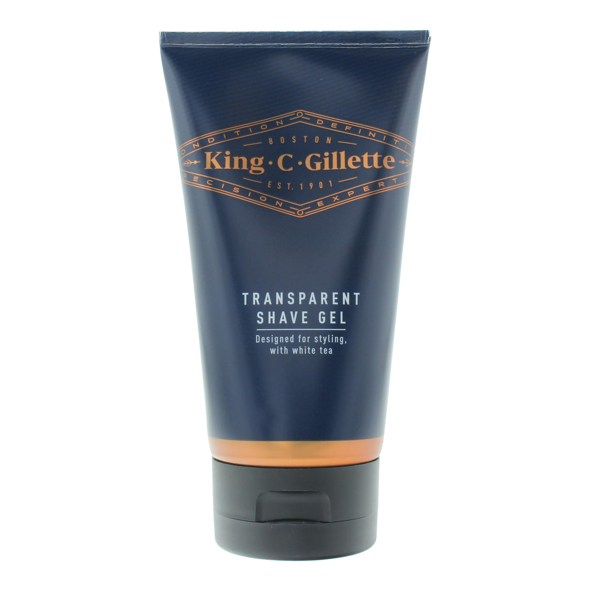 Gel transparent King C. Gillette dans sa bouteille, pour un rasage précis.